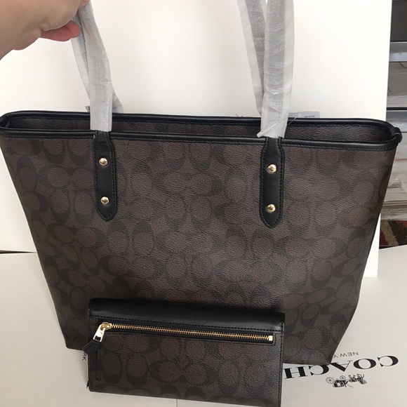 💕🎀coach Tote Set 💕shoulder bag brown/black - Picture 3 of 8